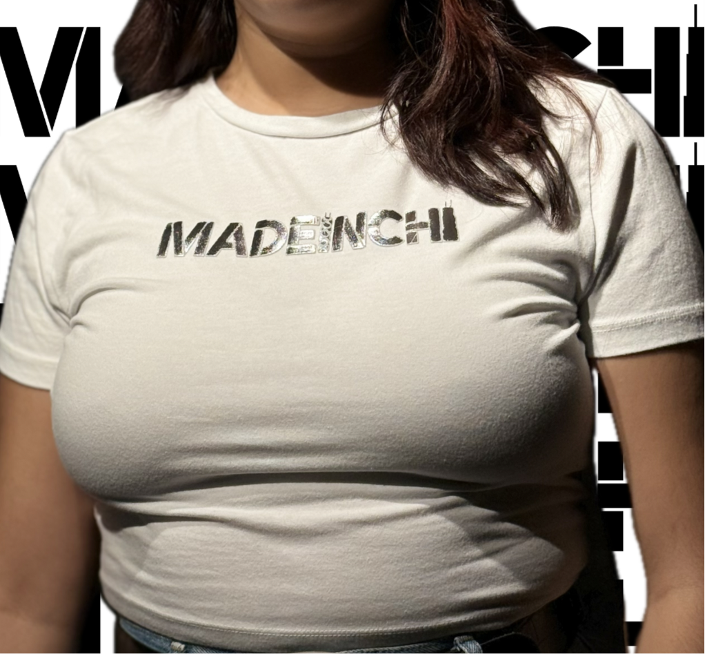 Thrifted Baby Tee with Metallic Puff Print